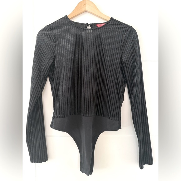 Guess Shimmer & Ribbed Open Back Bodysuit, size medium. - Picture 1 of 8